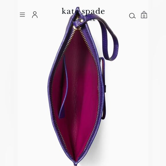 Kate Spade On Purpose pebbled leather zip bow wristlet Rwanda purple blue - Picture 3 of 10